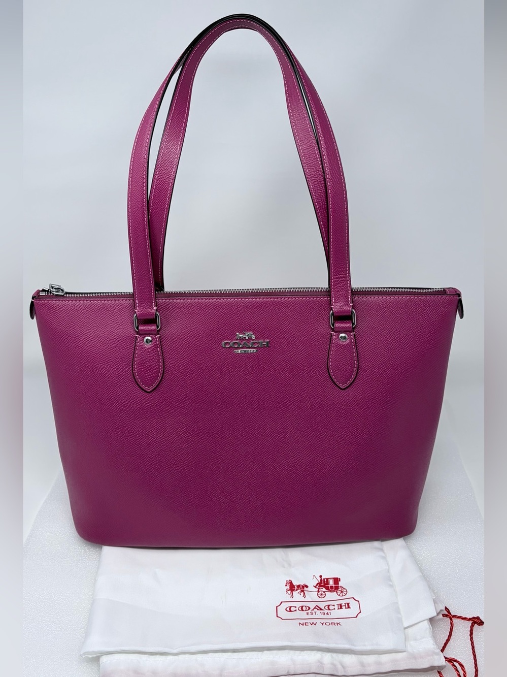 Coach Leather Tote in Fuchsia